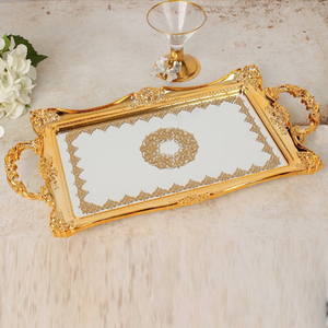 Bandeja Ovalada de Ágata Natural Gris y Blanca de Primera Calidad con Centro de Cristal Pulido y Asa Esculpida en Forma de Rama Dorada - Product Image 2