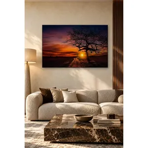 Silhouette d'arbre ancien Fida au coucher de soleil rouge vif, impression sur toile - Product Image 4