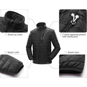 Nuevas chaquetas acolchadas de Color negro liso de lujo para hombre, chaqueta acolchada cálida con puño elástico y cuello levantado de tela de poliéster 100% para hombre - Product Image 4