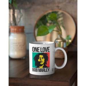 Bob Marley One Love Tasse Tall Stoneware <b>Coffee</b> Mug Lid Spoon Cartoon Design Screen <b>Printed</b> Safe for Occasional Presents - Product Image 1