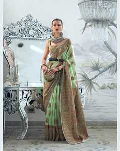 Sari en soie tissée Kashmiri lourd avec chemisier Collection de vêtements de fête pour femmes - Product Image 2