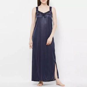 Vestido de dormir de una pieza de satén de seda transpirable al por mayor para mujer camisón bordado a máquina con cierre de cordón OEM 2026 - Product Image 4