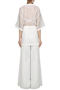 Robe de soirée formelle pleine longueur perlée en mousseline de soie florale gaine ajustée manches longues taille naturelle taille libre soie lavable - Product Image 6