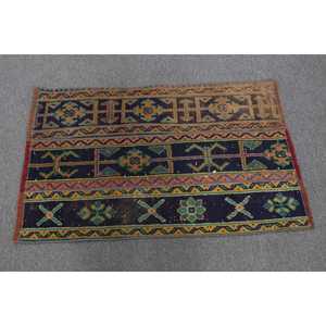 Alfombra Turca Vintage de 2.3x3.6 pies, Alfombra Pequeña, Alfombra Marroquí de Lana Azul Verde - Product Image 2