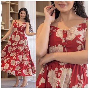 Fabricant de robe longue à volants sans manches en coton imprimé Evergreen Design de l'Inde au taux le plus bas - Product Image 2