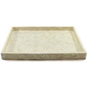 Bandeja Rectangular para Servir con Incrustaciones de Hueso |   Bandeja para Mesa de Centro Estilo Rústico |   Bandeja para Desayuno en la Encimera de la Cocina |   Bandeja Decorativa para el Hogar - Product Image 1
