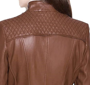 2024 nouveau Design femmes longue veste d'hiver en cuir véritable avec col montant fermeture éclair respirant Viscose Sherpa doublure OEM en gros - Product Image 6