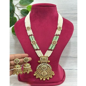 ชุดสร้อยคอจาก kundan polki rajwadi ทำจากทองชุบอย่างดีชุดเครื่องประดับสำหรับงานแต่งงานของอินเดียสำหรับผู้หญิง - Product Image 1
