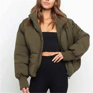 Chaqueta Bomber Holgada de Invierno para Mujer, Personalizada, con Cierre Completo, Manga Larga, Cuello Alto, Impermeable, Rellena de Algodón - Product Image 4