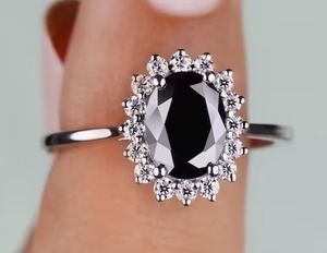 แหวนเพชรมออิสซาไนต์ทรงรีสีดำ925แหวนเงินแท้ปรับแต่งได้และเครื่องประดับเพชรอื่นๆ - Product Image 2