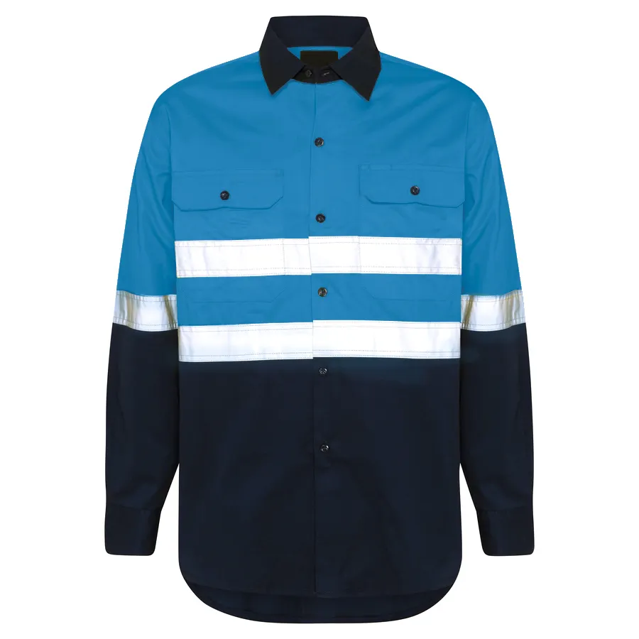 남성 핫 세일 하이-Vis 반사 안전 셔츠 작업 착용 검정 및 파랑 색 균일 한 셔츠 메쉬 공기 통풍구