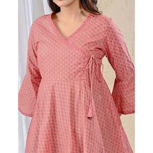 Casual <b>Pink</b> Cotton Printed Angrakha Top Breathable Feature - Product Image 2