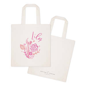 Personalized for Pink Floral Cotton Canvas Tote Bag Polyester Lining Open Name Decoration-for All Spring Summer Autumn Winter - Product Image 2