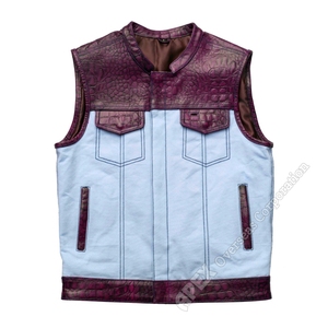 Chaleco de cuero genuino de calidad premium las alas que caminan negro con botón cubierto Dos bolsillos exteriores transpirables para el invierno - Product Image 5