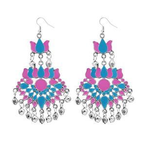 Tip Top Fashions Blue & Pink Meenakari Afghani <b>Copper</b> Pendant & Drop Earrings Trendy Religious <b>Jewelry</b> for Parties-1311059B - Product Image 1