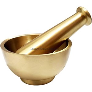 Mortero y Maja de forma redonda hecha de granito S0elling caliente con base de Metal Chapado en cobre Herramienta de molienda de utensilios de cocina de forma redonda - Product Image 3