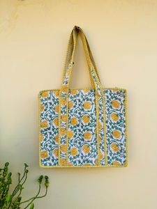 Vintage Hand Block Printed Indian Cotton Tote Bag Handmade Quilted Shoulder Bag Zipper for Women Spring Summer Winter Use - Product Image 4