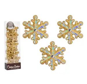 OEM ODM 4 Inch Glittered Filigree Snowflake Ornaments Hanging Tree Decorations Set Of 5 Gold Holographic