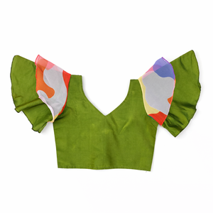 Shoryam Boutique de Moda, Lehenga Choli para Niñas, Top de Mezcla de Seda Verde Palak, Falda con Estampado de Camuflaje Colorido, para Fiestas y Festividades - Product Image 3