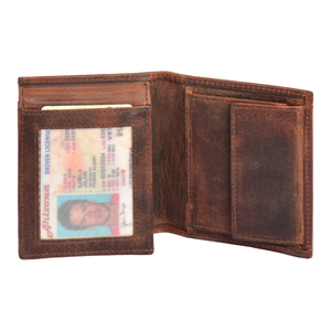 Retro Distressed Leather Folding Wallet for Men Triple Section Card Organizer <b>ID</b> Display Sleeve Currency <b>Holder</b> Compact Pocket A - Product Image 3
