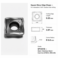 Plaquette de perçage indexable en carbure de tungstène SOMT09T308-DP SP1251B revêtue PVD pour acier, acier inoxydable, fonte, usinage CNC, usine OEM