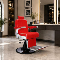 Fauteuil de Barbier Hydraulique Professionnel en Cuir PVC Rouge Inclinable avec Repose-Pieds pour Salon de Coiffure et Utilisation en Coiffure