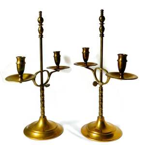 Heritage-inspired brass 2-Batti <b>candle</b> <b>stand</b> for use in traditional pooja rooms spiritual decor and holy events - Product Image 1