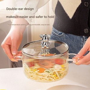 Olla de vidrio de borosilicato grueso, lindo oso, suplemento alimenticio para el hogar, olla para sopa, olla de leche de vidrio de doble oreja - Product Image 2