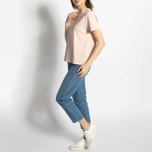 เสื้อยืดคอกลมแขนสั้นสำหรับผู้หญิงผ้าคอตตอนสีพื้นระบายอากาศได้ดี - Product Image 3