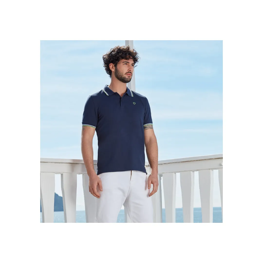 Italienische High Fashion Qualität Sommerkleid ung Kleidung blau Polo-Shirts für Männer Baumwolle V-Ausschnitt