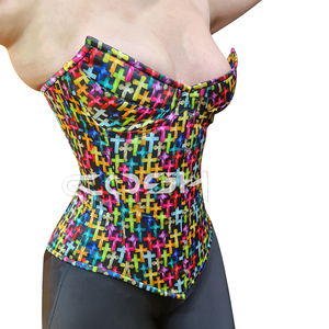 Corsé de Satén Estampado para Mujer con Patrón Cruzado Colorido, Corsé Transpirable para Entrenamiento de Cintura Diario |   Comprar Ahora - Product Image 4
