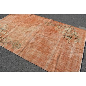 Alfombra de lana Vintage naranja y Beige, 5,2x8,7 pies, clásica, área grande, patrón de pasillo rectangular turco para dormitorio con respaldo de látex - Product Image 2