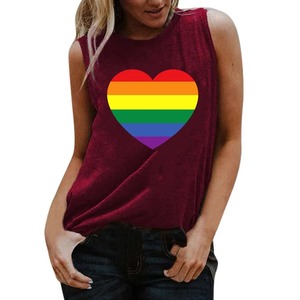 Camiseta sin mangas con estampado 3D de corazón de arcoíris, ropa de calle de verano para mujer, camisetas Y2k, Chaleco de cuello redondo de gran tamaño, camisola sin mangas para mujer con hombros descubiertos - Product Image 6