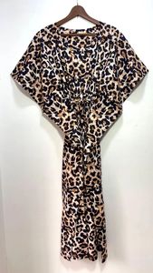 Caftan 100% coton fait à la main vêtements de nuit confortables vêtements de nuit d'été respirant Maxi robe naturelle longueur au sol imprimé léopard - Product Image 6