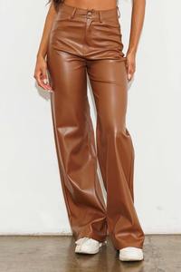 Vente en gros 2025 Pantalon en cuir pour femmes sur mesure Pantalon en cuir décontracté à taille moyenne en dentelle pour l'hiver Plat OEM disponible - Product Image 5