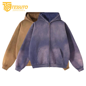 Sudadera con capucha de lavado ácido marrón y púrpura para hombre Original algodón Anti retráctil transpirable lavado ácido Sudadera con capucha Sun Fade Zipper Hoodie - Product Image 1