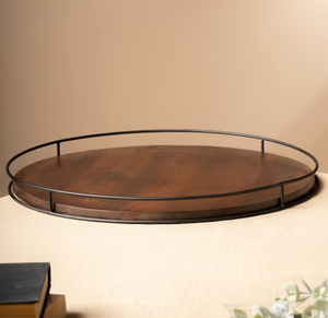 Bandeja de servicio de madera de excelente calidad, bandeja de servicio de copa de vino con mango de Metal redondo y taza para restaurante usado - Product Image 5