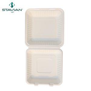 Vaisselle jetable biodégradable à clapet en bagasse 9x9 pouces 1370ml Vaisselle écologique de couleur brun blanc en plusieurs tailles - Product Image 4