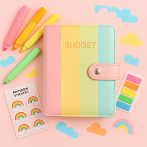 Agenda con Raccoglitore <span class=keywords><strong>a</strong></span> Spirale LABON con <span class=keywords><strong>Righe</strong></span> Pastello Arcobaleno, Copertina in PU Colorata, Organizzatore Finanziario per Principianti nel Budgeting - Product Image 1