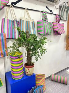 Eco-Friendly Reusable Nylon <b>Storage</b> Bag RPET Zipper Striped Handloom Woven <b>Recycled</b> Plastic Beach Bags Fashion Style Travel Case - Product Image 4