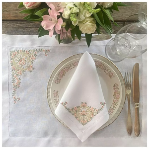 Mantel Individual bordado y juego de servilletas para el hogar, conjunto de manteles individuales de lino blanco 100% de la mejor calidad, venta al por mayor - Product Image 2