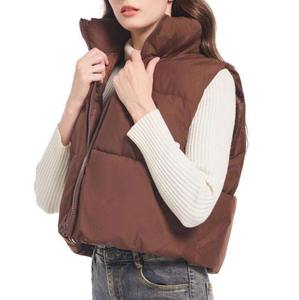 Chaqueta acolchada de lona de alta calidad para mujer, corta, sin mangas, impermeable, con capucha, desmontable, logotipo estampado personalizado, Otoño Invierno - Product Image 5