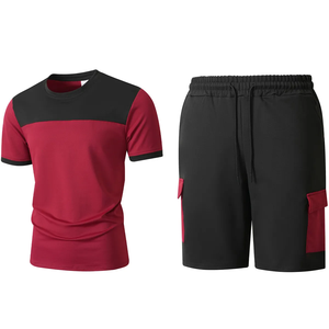 Men's Color Block T Shirt and Cargo Shorts <b>Set</b> Casual Sports <b>Knitted</b> Two Piece Outfit - Product Image 2