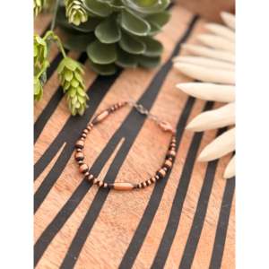 Navajo Styled Geometric Machine Made Copper <b>Beaded</b> <b>Bracelet</b> Graduated Strung - Product Image 1