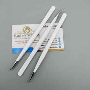 Pinzas de extensión de pestañas individuales blancas mate Punta puntiaguda de acero inoxidable con aislamiento de 45 grados - Product Image 6