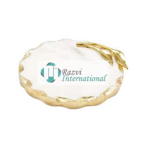 White <b>Marble</b> <b>Coasters</b> with Golden Leaf Design Luxury <b>Marble</b> Gold Edge <b>Coasters</b> Designer <b>Marble</b> Decorative <b>Coasters</b> - Product Image 1