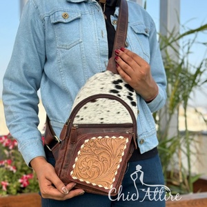 Nouveaux cheveux usinés à la main sur des sacs à bandoulière en cuir véritable sacs de poitrine pour femmes élégantes occidentales sacs de poitrine de voyage de luxe en plein air - Product Image 1