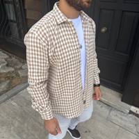 Sobrecamisa Casual para Hombre, Estilo Shacket, Satén, Doble Botonadura, Manga Larga, Estilo Urbano, Prenda Exterior de Moda, con Bolsillos, Ligera, a Cuadros