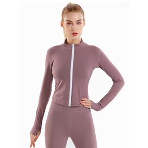 Breathable Lightweight Loose Fit <b>Workout</b> Gym Fitness Set Yoga Crop Tops Women's Running Zip Sport <b>Jackets</b> Four-Way Stretch - Product Image 1