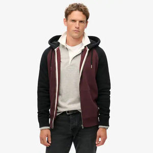Sweat à capuche décontracté pour hommes avec motif patch en détresse 100% coton couleur unie à capuche fermeture éclair et cordon mode d'hiver - Product Image 1